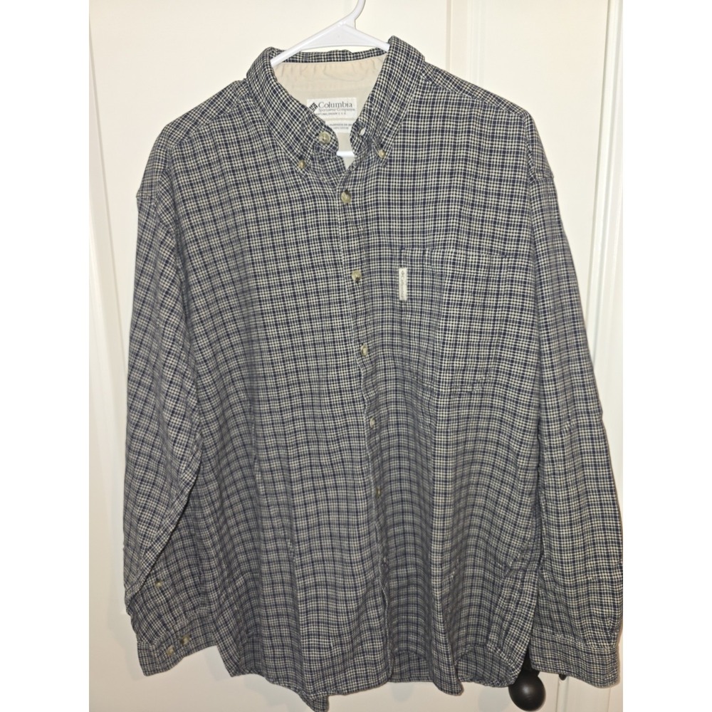 Columbia Men's Large‎ Blue Black Plaid Cotton Button-Down Shirt Casual Outdoor
